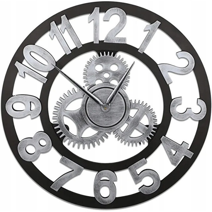 Vintage dekoratív óra 40cm, fekete keret, csendes mechanizmus, retro design