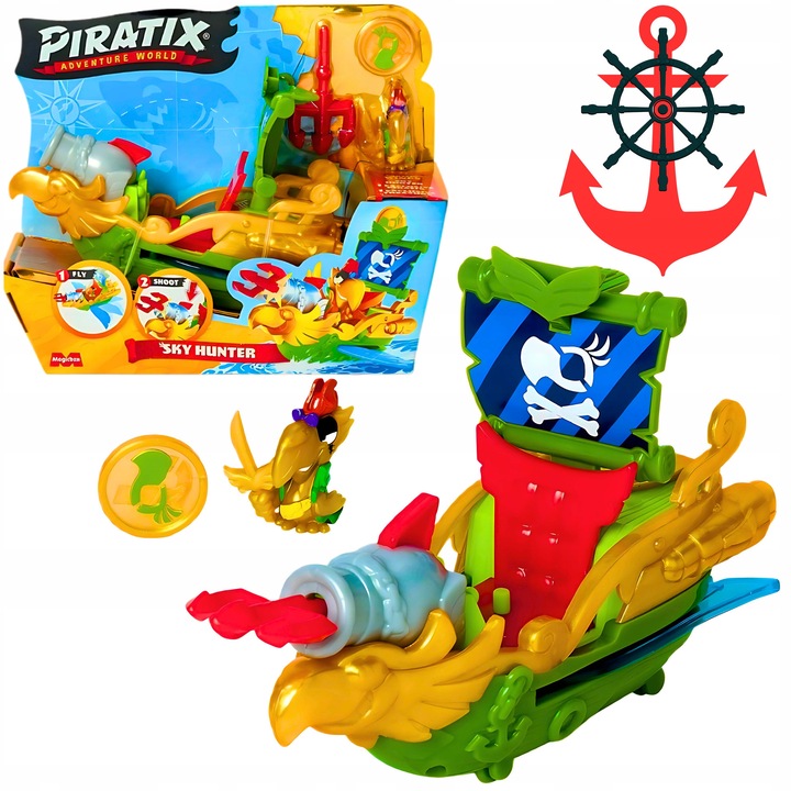 Комплект Piratix Sky Hunter, 15 см, с фигурка Капитан Златни криле, 3+ години