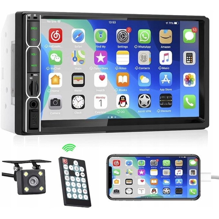 Radio auto 7", MP5, Bluetooth, USB, AUX, 1024x600 HD, iluminare multicolora