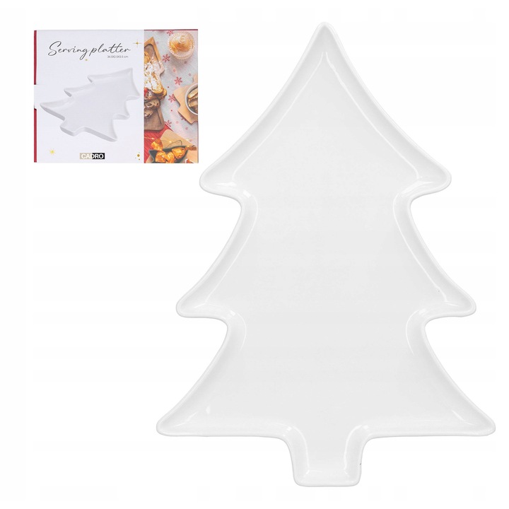 Farfurie pentru gustari, Cadro, portelan alb, forma de brad, 35,5x26x3,5cm