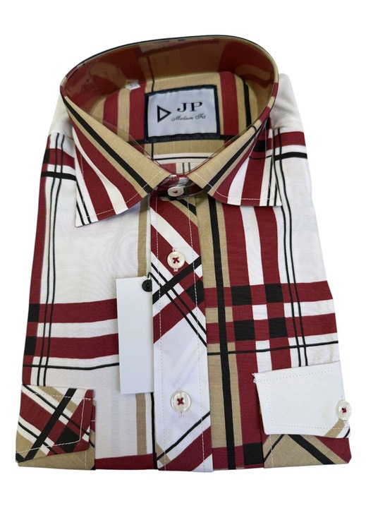 Camasa barbati, carouri rosii, negre si albe, medium fit, maneca lunga, bumbac-poliester, marime L