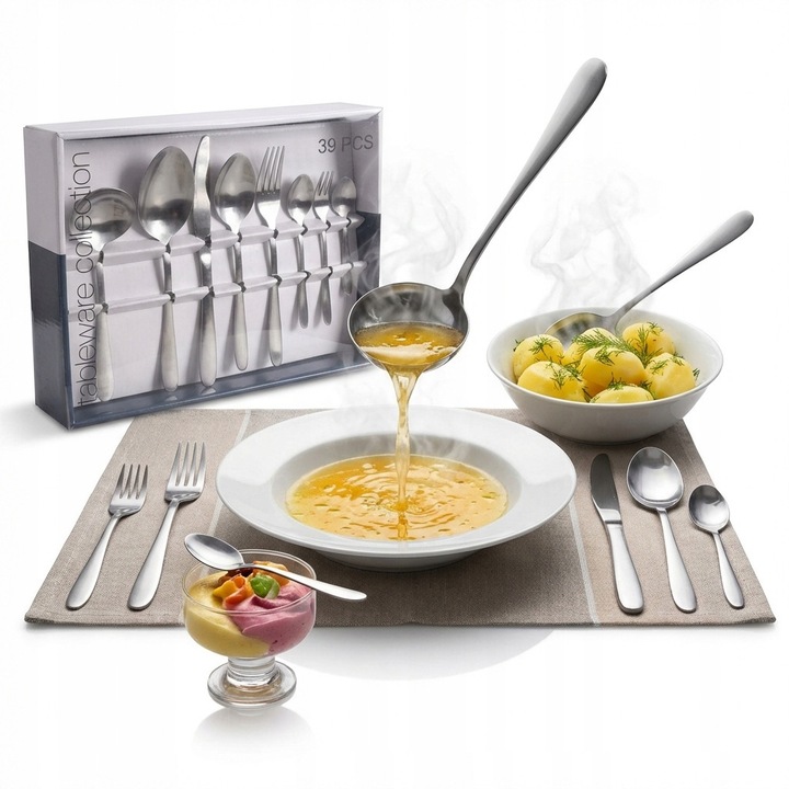 Комплект прибори за хранене от 39 части, Cadro, неръждаема стомана, за 6 души, сребрист