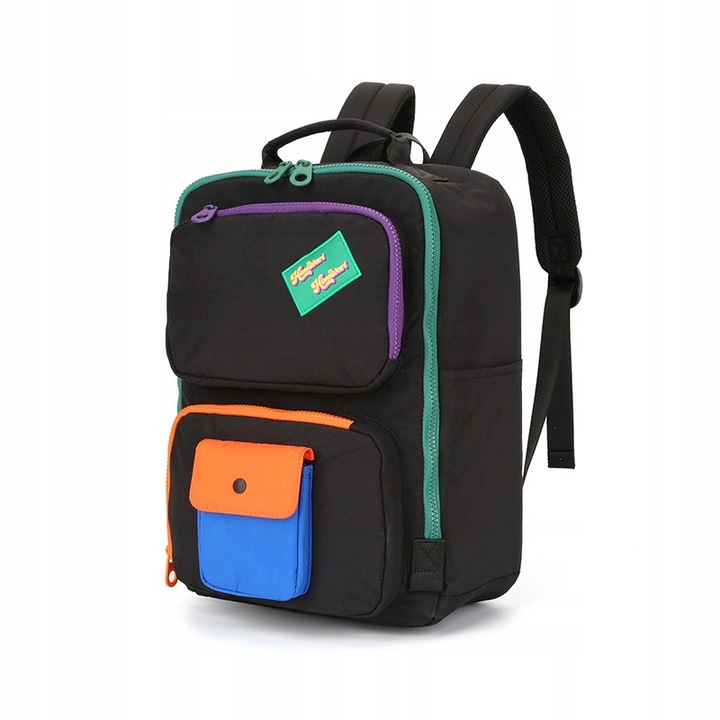 Ghiozdan Himawari BAG 8029, fekete neon ékezetekkel, 40x28x15cm, 15" laptophoz, könnyű és kompakt