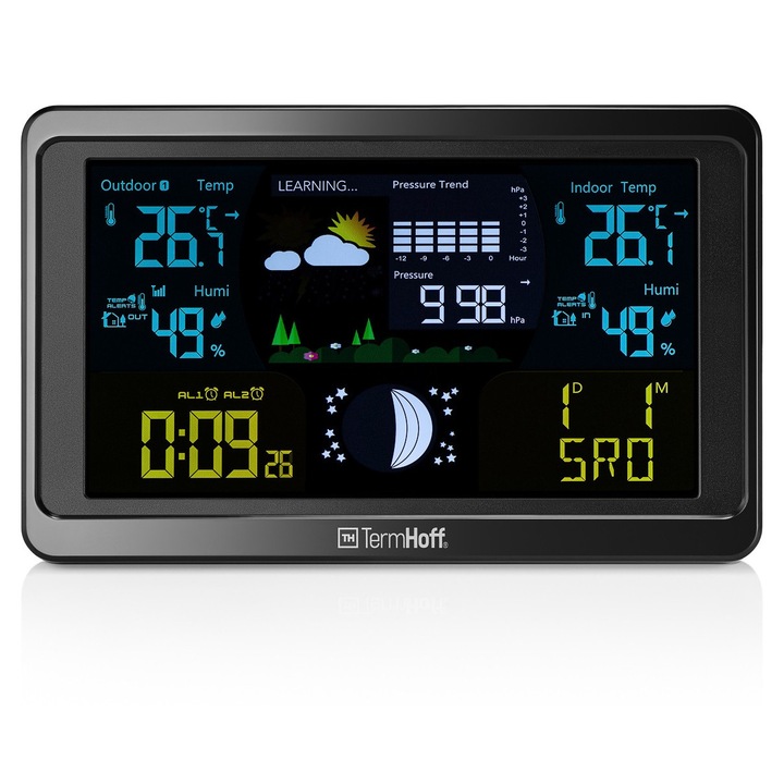 Statie meteo TermHoff TH-WS3 multifunctionala, wireless, color, 60m, cu senzor extern