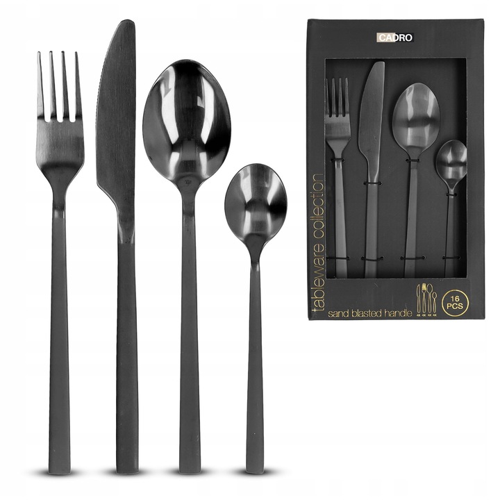Комплект прибори за хранене за 4 души, Cadro, черен, неръждаема стомана
