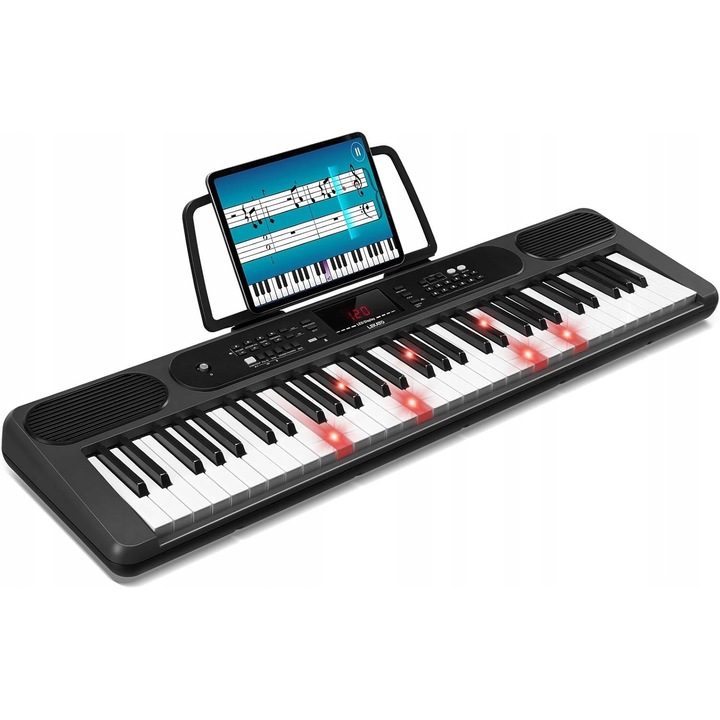 Lekato 61 billentyűs elektronikus zongora, 300 hangszín, 300 ritmus, LED, kottatartó
