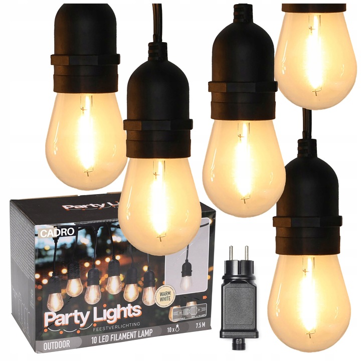 Външен LED гирлянд 7,5м, Cadro, 10 крушки S14, IP44, черен