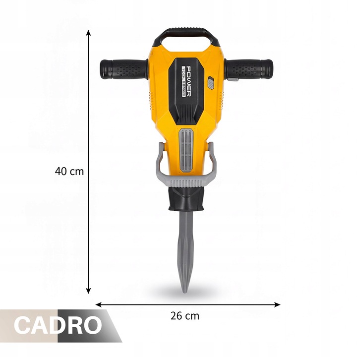 Ciocan pneumatic interactiv pentru copii, Cadro, efecte sonore si luminoase, galben, 40x7,5x26cm