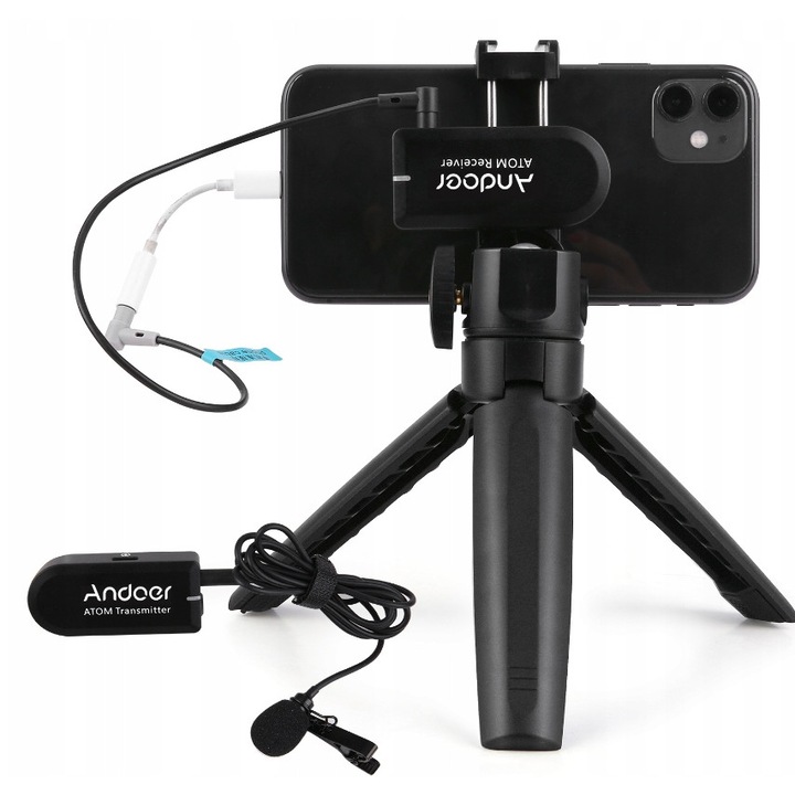 Andoer vezeték nélküli mikrofon rendszer, 2.4G, 8 csatornás, fekete, teljes készlet