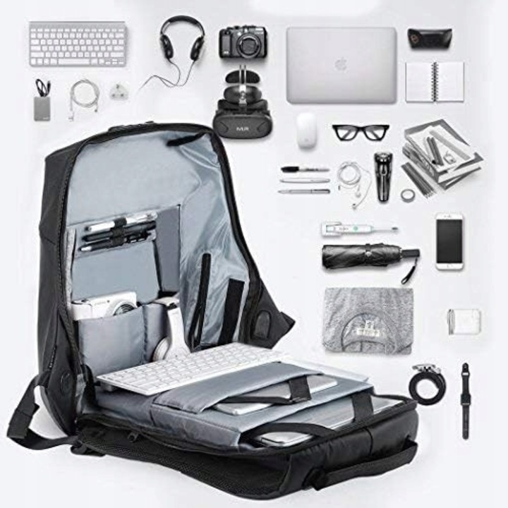 Rucsac laptop 15.6 inch, Skorupa tare, design practic, waterproof, cu port USB