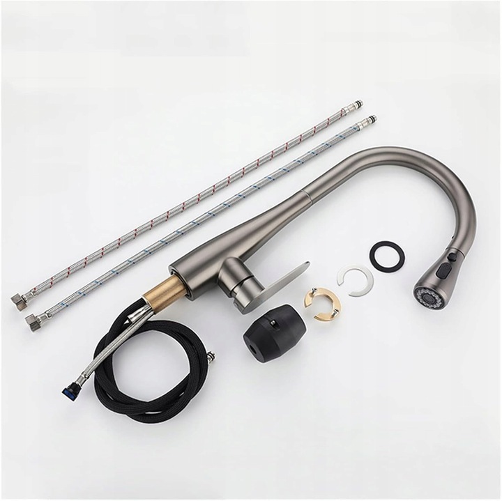 Fekete, FIDEMM, 360°-ban forgatható, rozsdamentes acél csaptelep mosogatóhoz