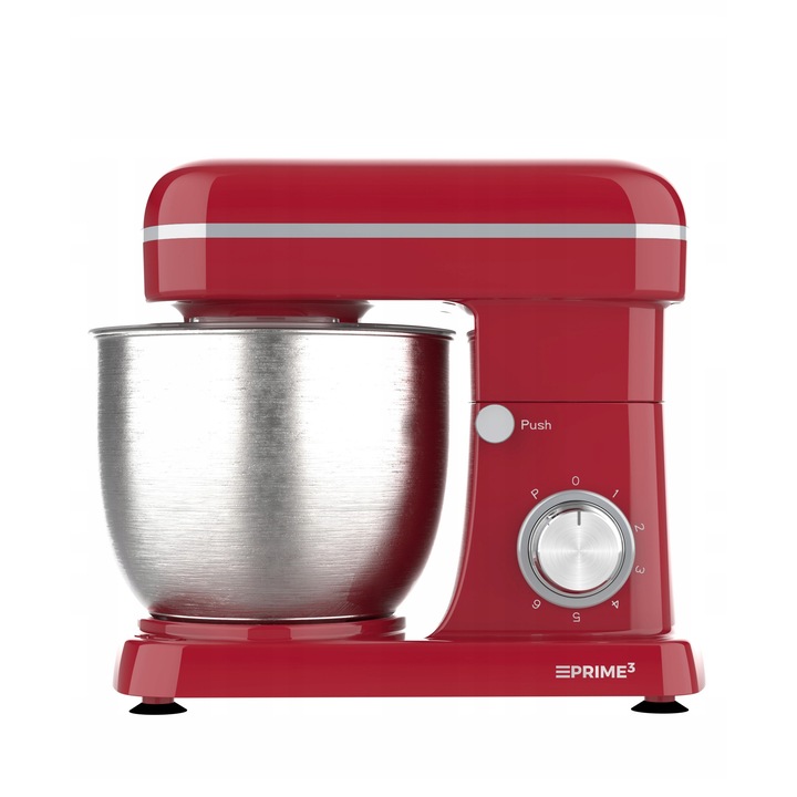 Кухненски робот Prime3 SSM61, 2000W, червен, купа от неръждаема стомана 5L, комплект от 3 аксесоара, 36x22x32cm