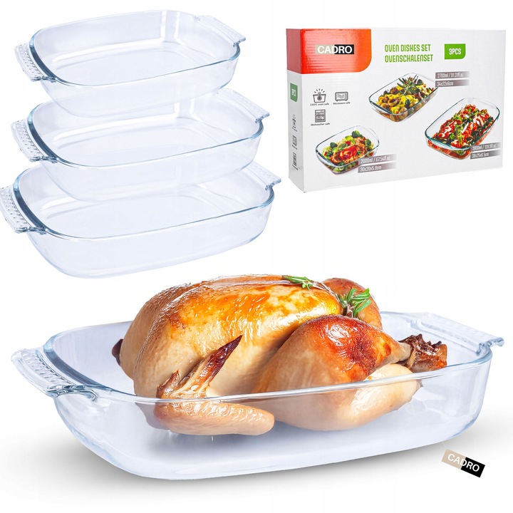3 darab hőálló üveg sütőedény készlet Cadro, 2L - 30x20x5,8cm, 2,7L - 34x22x6cm, 3,8L - 38x25x6,5cm
