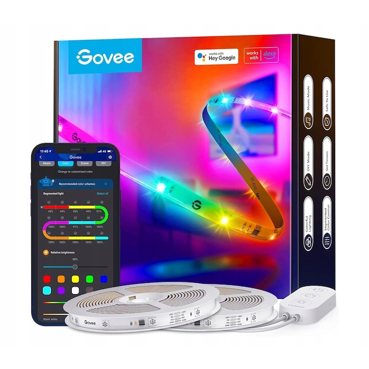Benzile LED Govee H614E, set 20m, multicolor, control inteligent WiFi, sincronizare muzicala