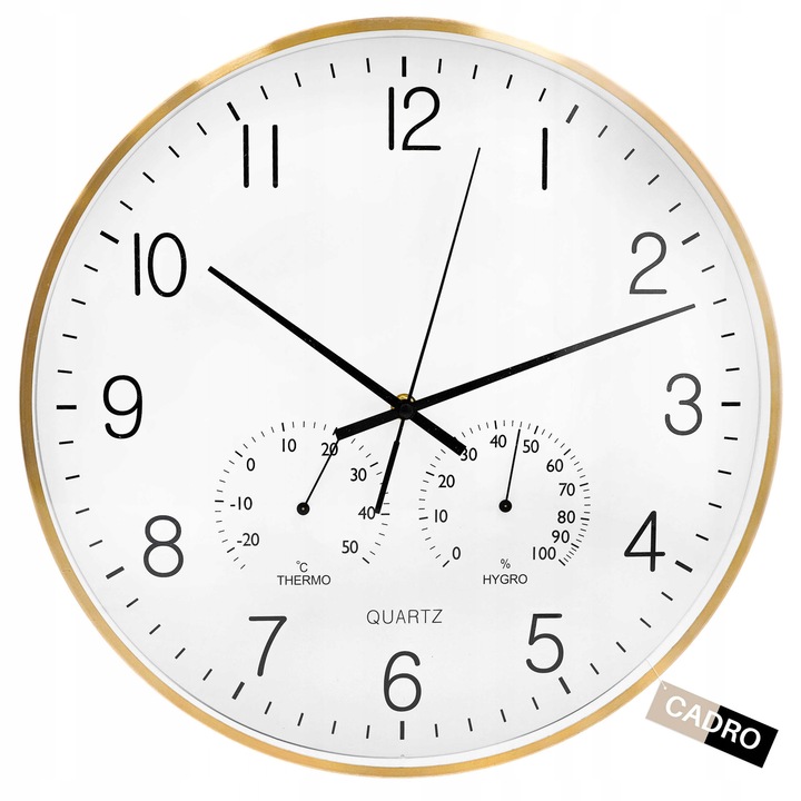 Декоративен часовник Cadro, 38 см, златен, с термометър и хигрометър, комплект