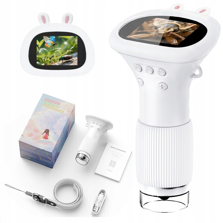 Цифров микроскоп AMT с LED, HD екран 2MP, увеличение 1000x, бял