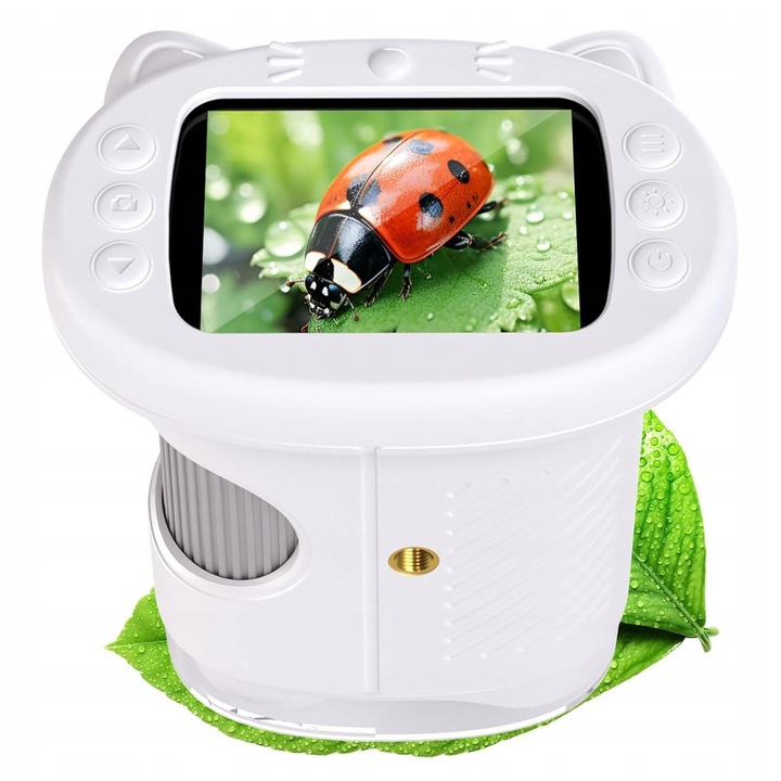 Дигитален микроскоп за деца, AMT, преносим комплект, увеличение 1000x, 2,4" екран, бяло розово оранжево