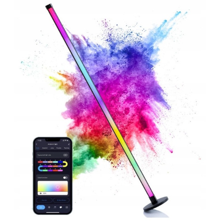 LED RGB подова лампа, 16 милиона цвята, с дистанционно управление, височина 47 инча, минималистичен дизайн