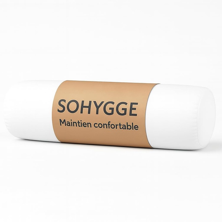 Perna cilindrica SOHYGGE, 180 cm, umplutura microfibra 3D siliconata reciclata, suport ergonomic, hipoalergenica, OEKO-TEX, culoare Alb