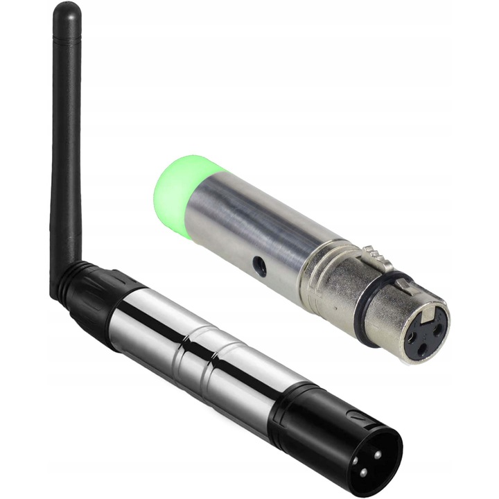 Vezeték nélküli DMX adó MusicMate MM-DX50, 400m, 2x2x20.5cm, ezüst, készlet 2 tápegységgel, DMX adóval és vevővel