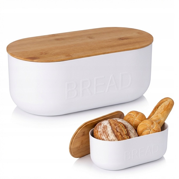 Кутия за храна Cadro, бял хлябарник с бамбуков капак, 35x19x12см