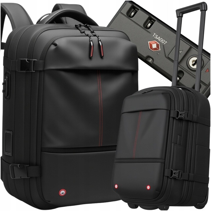 ASATO gurulós utazó hátizsák automata kompressziós rendszerrel, 54x32x28cm, fekete, teljes készlet