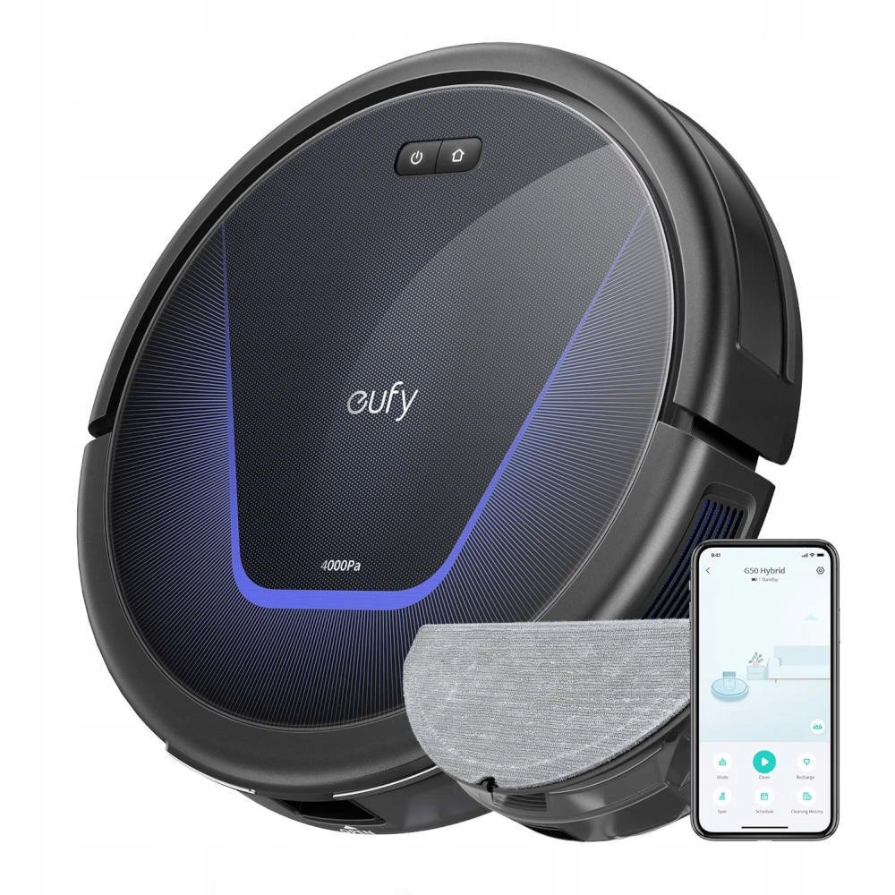 Robot aspirator Eufy G50 Hybrid, putere 4000 Pa, mop, negru, 325x325x81mm, set complet