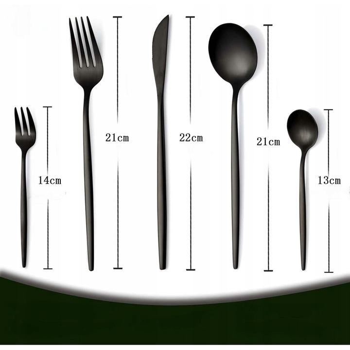 Комплект прибори за хранене от неръждаема стомана, 60 части, за 12 души, черен