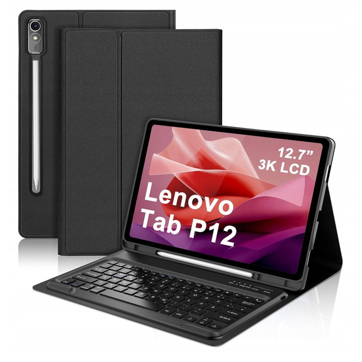 Billentyűzetes táblagép tok Lenovo Tab P12 TB370-hez, elegáns design, tartós anyag, fekete
