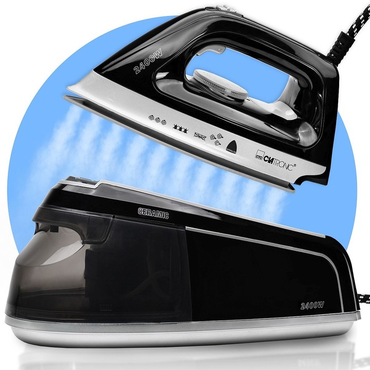 Statie de calcat cu abur Clatronic DBS, ceramica, 2400W, 11 duze, negru/argintiu, 36.5x26.5x17.5cm