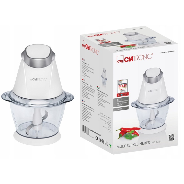 Електрически чопър 2 в 1 Clatronic, функция за трошене на лед, капацитет 1л, 175x220x175мм