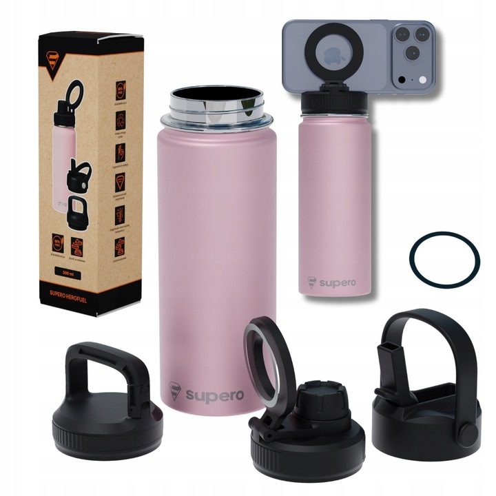 Termosz Supero 500ml, kávéhoz és teához, cserélhető dugós készlet, rozsdamentes acél, ezüst