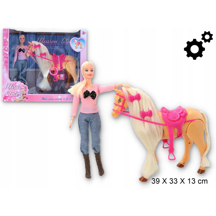 Babaszett interaktív lóval, Gazelo, 30cm, 25cm, rózsaszín, kék