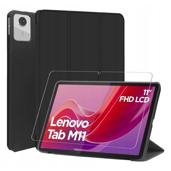 Tok Lenovo Tab M11/K11E TB-330FU/TB-330XU/TB-331FC tablethez, üveggel, fekete, ergonomikus