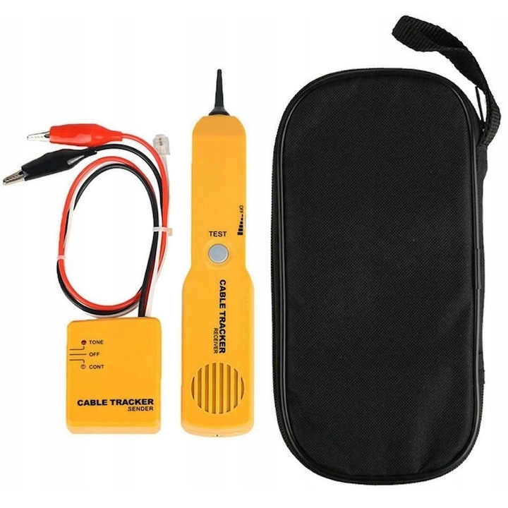 Професионален детектор за кабели, комплект с предавател и приемник, жълт, 65x56x21mm, 230x40x23mm