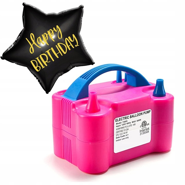 Електрическа помпа за балони, Etnio Craft & Deco, комплект с балон Happy Birthday, 18см x 13см x 15,3см, многоцветна