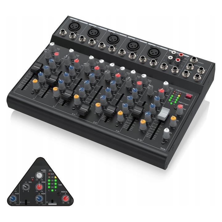 Аудио миксер Behringer XENYX 1003B, 10 канала, опционално захранване от батерии, 3 микрофонни предусилвателя, 60 мм фейдъри