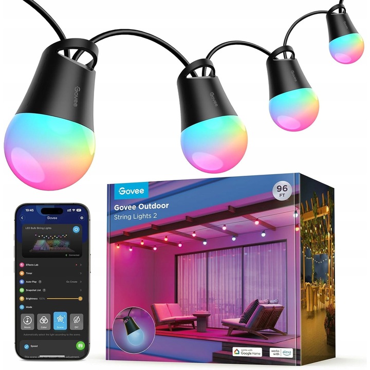 Ghirlanda LED Govee, H7038, iluminat inteligent, 14.5m, RGBIC, rezistent la intemperii