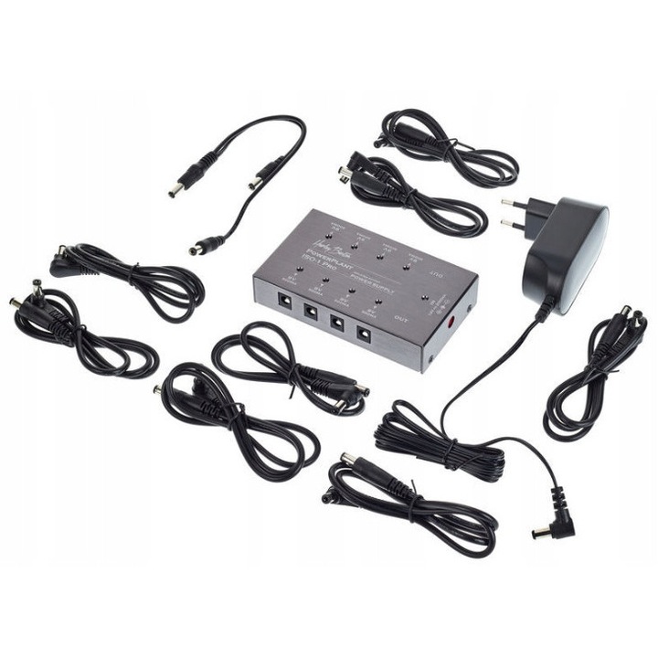 Sursa de alimentare 8 efecte guitara 9V, Harley Benton PowerPlant ISO-1 Pro, dimensiuni 70x120x25mm, set cu 8 cabluri DC