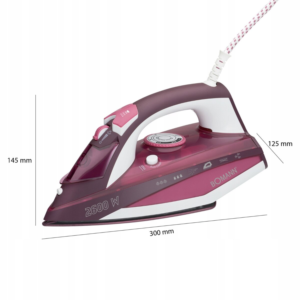 Fier de calcat Bomann DB 6005, 2600W, ceramica, 7 functii, 40 duze de abur, negru