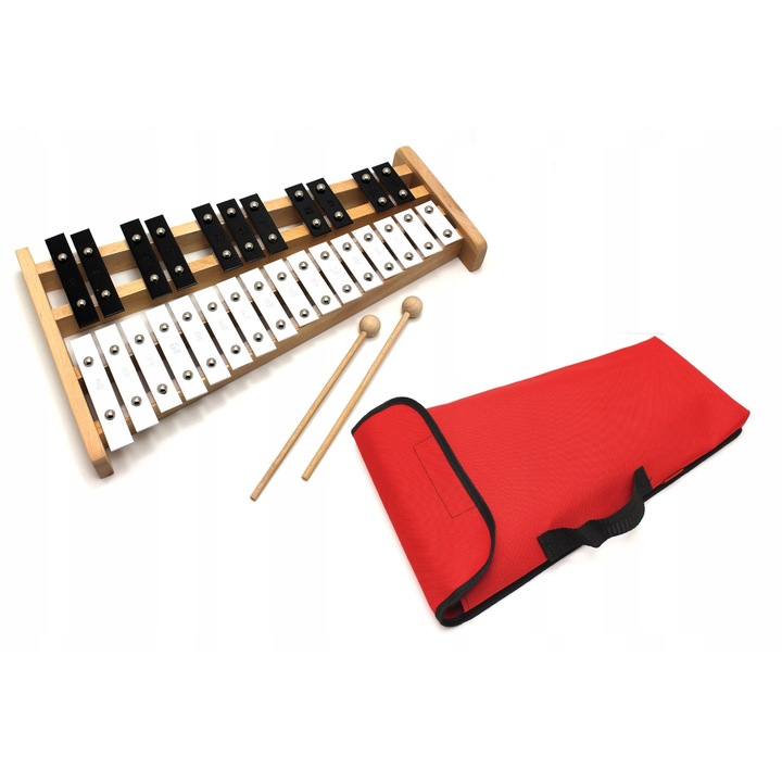Xilofon Kaja 27 hangszín, harangokkal, 2 ütővel, piros, 42x24,5x3cm