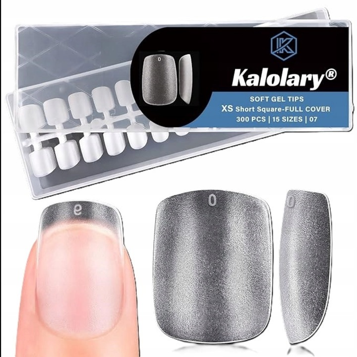 300X комплект матови гел нокти, Kalolary, 15 размера XS, къси, прозрачни цветни