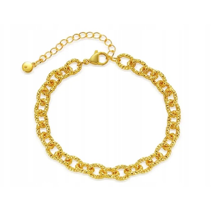 Bratara dama, Lovrin, lant lat cu bile stralucitoare, aurie, 17cm+6cm ajustare