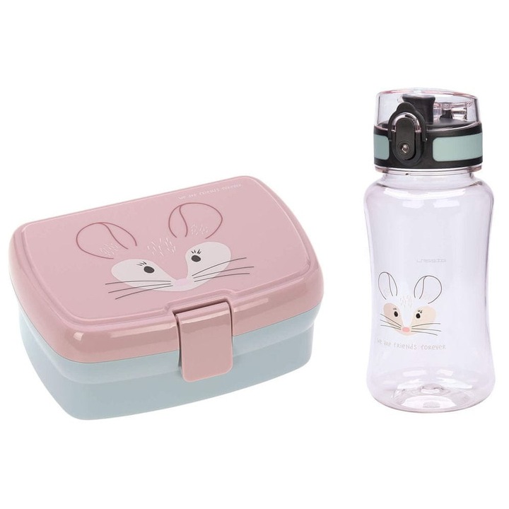 Lassig étkészlet, uzsonnás doboz, Tritán kulacs, rózsaszín, 20x7,5x22cm