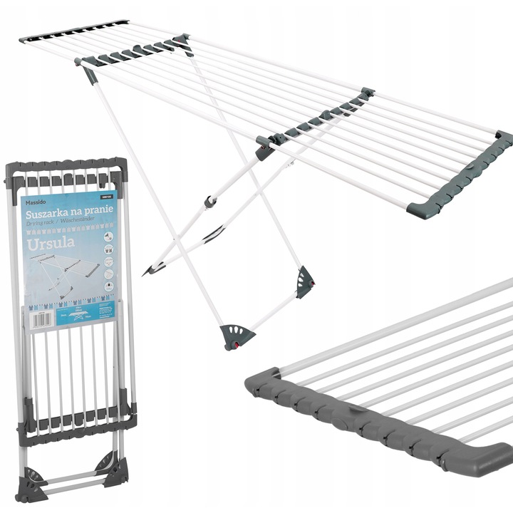 Massido ruhaszárító, 20m, fehér, kerekekkel, összecsukható