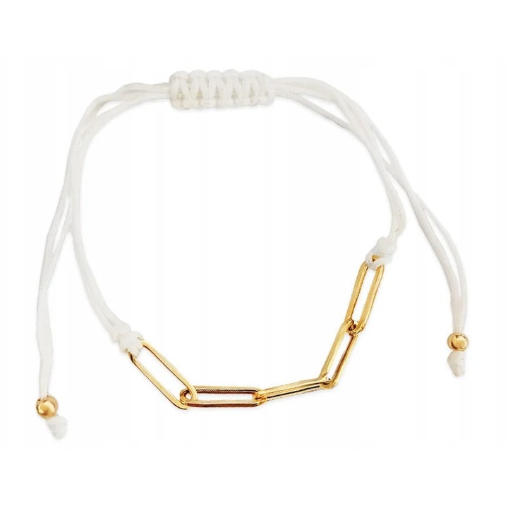 Bratara din aur 585 mari pe snur alb, ajustabila, Lovrin