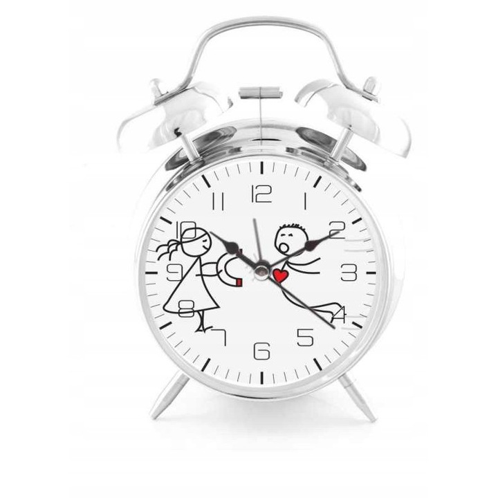 Dekoratív óra, hangos ébresztőóra, szív, ezüstszínű