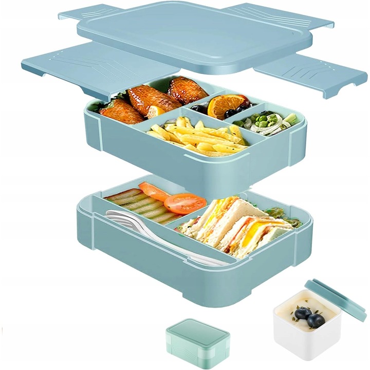 Caliyo uzsonnás doboz, zöld, 1550ml, rekeszekkel, újrafelhasználható