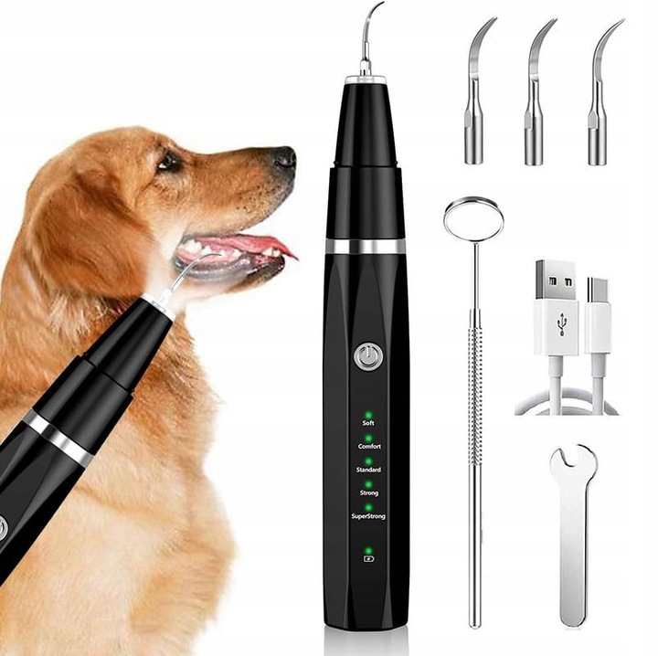 Kutya és Macska Fogápoló Készlet, Ultrahangos, Fájdalommentes, Vízálló, USB, 5 Tisztítási Mód
