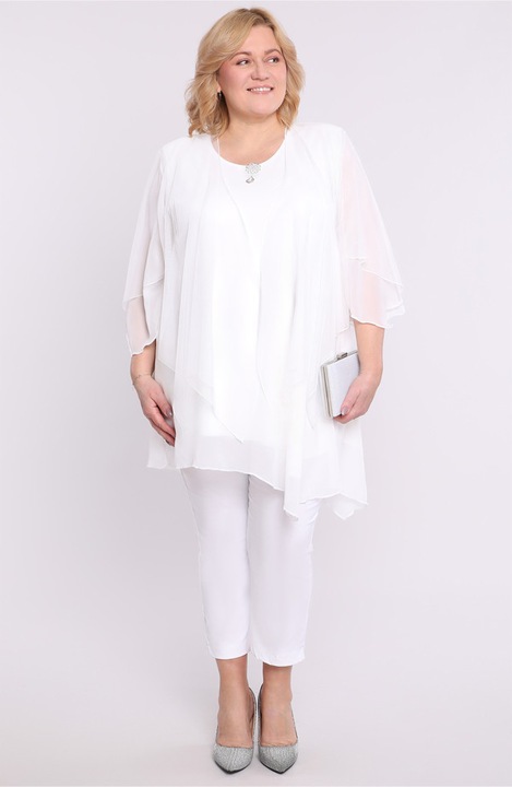 Tunica alba din sifon cu brosa
